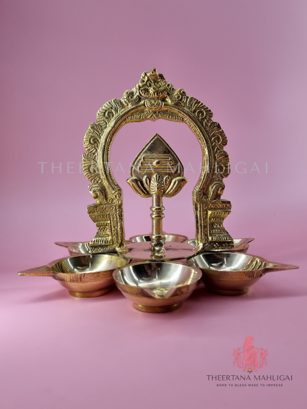 6 Inches Divine Brass Arumuga Vel Arch Vilakku | Murugan's Six-Faced Lamp for Protection & Wisdom