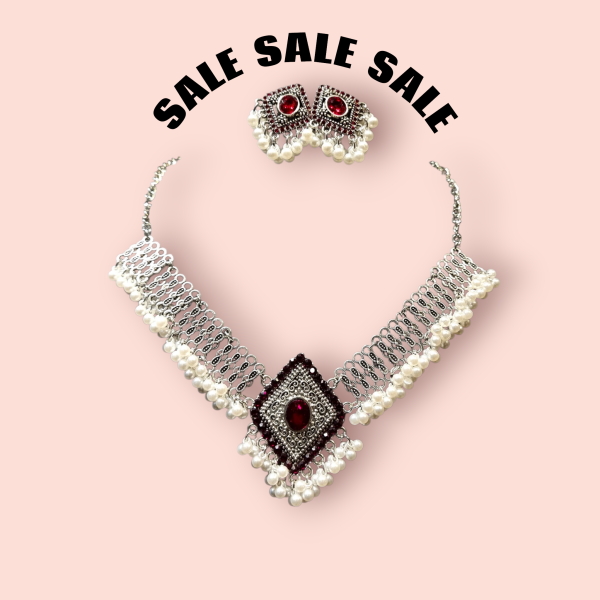 European Deep Red Star Stone with White Drop Chain