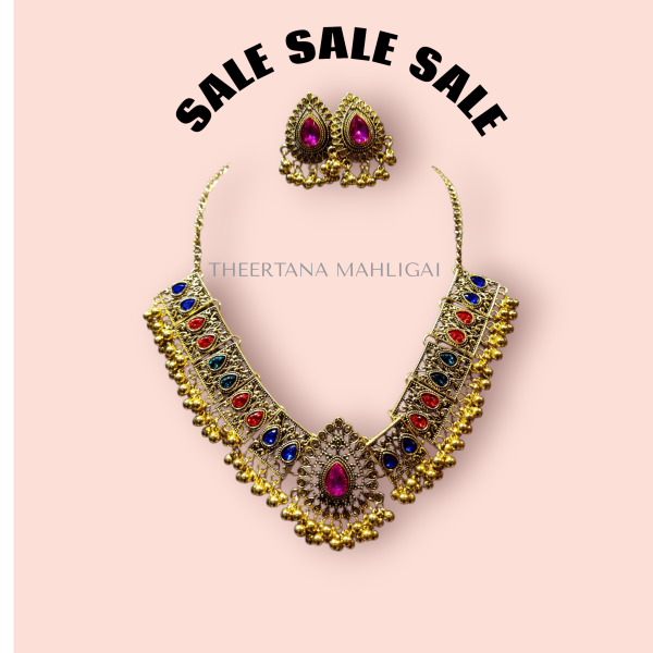 Arabian Multi Color Pink Stone Chain with Gold Drops